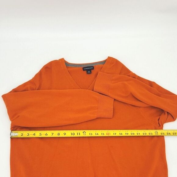 Lands' End Mens Sweater Size XXL Orange V-Neck 100% Cotton Fall Winter Cabincore - Picture 7 of 9